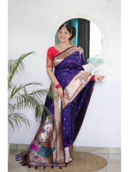 Ekta Textiles - Purple Soft Pathani Silk Zari and Meenakari Woven Saree with Unstitched Blouse