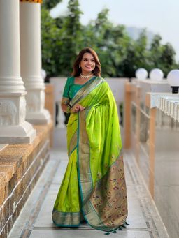 Ekta Textiles - Green Soft Pathani Silk Zari Woven Saree with Unstitched Blouse