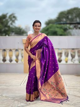 Ekta Textiles - Magenta Soft Pathani Silk Zari Woven Saree with Unstitched Blouse