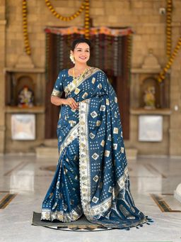 Ekta Textiles - Teal Soft Dolla Silk All-Over Meenakari Woven Saree with Unstitched Blouse