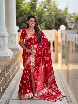 Ekta Textiles - Red Soft Dolla Silk All-Over Meenakari Woven Saree with Unstitched Blouse
