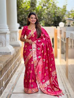 Ekta Textiles - Pink Soft Dolla Silk All-Over Meenakari Woven Saree with Unstitched Blouse