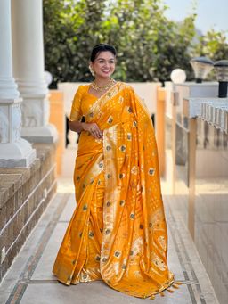 Ekta Textiles - Yellow Soft Dolla Silk All-Over Meenakari Woven Saree with Unstitched Blouse