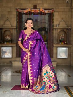 Ekta Textiles - Magenta Soft Pathani Silk Zari Saree with Unstitched Blouse
