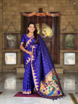 Ekta Textiles - Blue Soft Pathani Silk Zari Saree with Unstitched Blouse