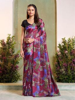 Garden VARELI - Women Silk Blend Abstract Printed Maroon Saree Without Blouse