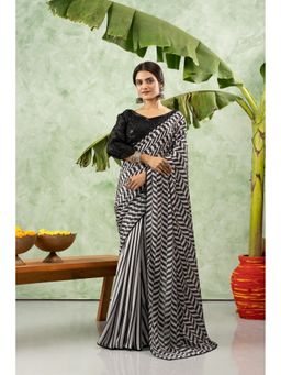 Sedora Couture - Women Chiffon Printed Grey Saree with Unstitched Blouse