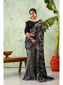 Sedora Couture - Women Chiffon Floral Printed Grey Saree with Unstitched Blouse