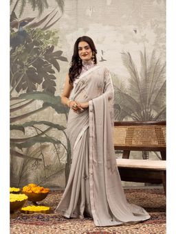 Sedora Couture - Women Georgette Embroidered Grey Saree with Unstitched Blouse
