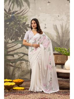 Sedora Couture - Women Georgette Embellished Off White Saree with Unstitched Blouse