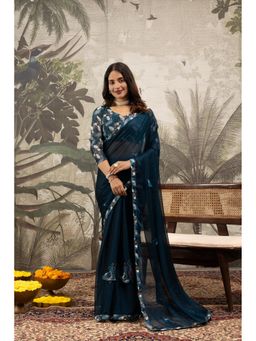 Sedora Couture - Women Georgette Embellished Teal Saree with Unstitched Blouse