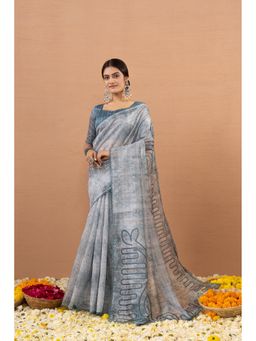Sedora Couture - Women Silk Printed Grey Saree with Unstitched Blouse