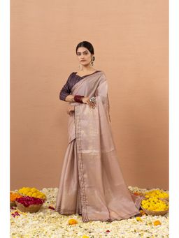 Sedora Couture - Women Tissue Printed Pink Saree with Unstitched Blouse
