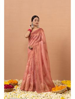 Sedora Couture - Women Tissue Embroidered Pink Saree with Unstitched Blouse