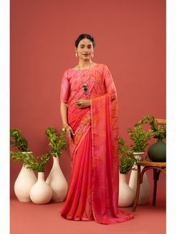 Sedora Couture - Women Georgette Geometric Pink Saree with Unstitched Blouse