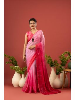 Sedora Couture - Women Georgette Floral Printed Pink Saree with Unstitched Blouse