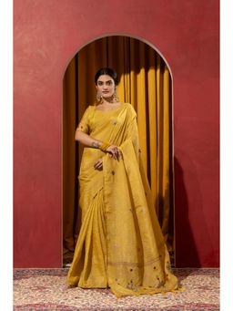 Sedora Couture - Women Polyester Embroidered Yellow Saree with Unstitched Blouse