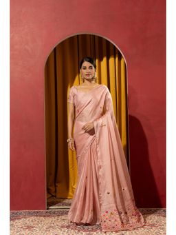 Sedora Couture - Women Polyester Embroidered Peach Saree with Unstitched Blouse
