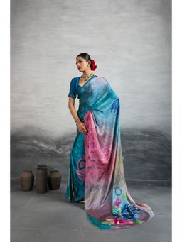 Sedora Couture - Women Silk Blend Embellished Blue Saree with Unstitched Blouse