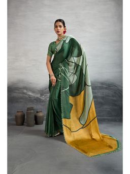 Sedora Couture - Women Silk Blend Embellished Green Saree with Unstitched Blouse