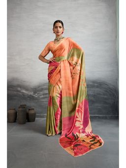 Sedora Couture - Women Silk Blend Embellished Orange Saree with Unstitched Blouse