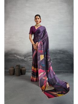 Sedora Couture - Women Silk Blend Embellished Purple Saree with Unstitched Blouse