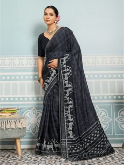 Sedora Couture - Women Georgette Embellished Black Saree with Unstitched Blouse