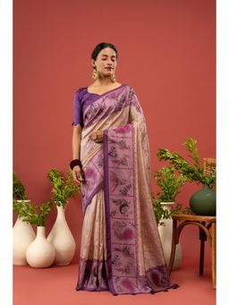 Sedora Couture - Women Poly Silk Embroidered Purple Saree with Unstitched Blouse