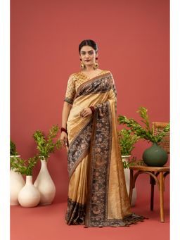 Sedora Couture - Women Poly Silk Embroidered Yellow Saree with Unstitched Blouse