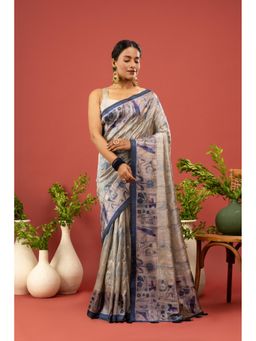 Sedora Couture - Women Poly Silk Embroidered Blue Saree with Unstitched Blouse