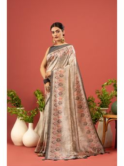 Sedora Couture - Women Poly Silk Embroidered Grey Saree with Unstitched Blouse