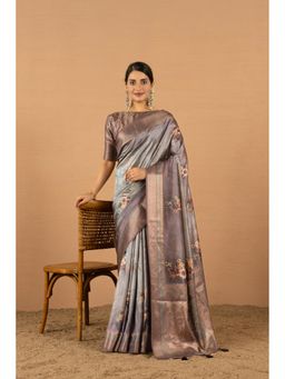 Sedora Couture - Women Jacquard Woven Purple Saree with Unstitched Blouse