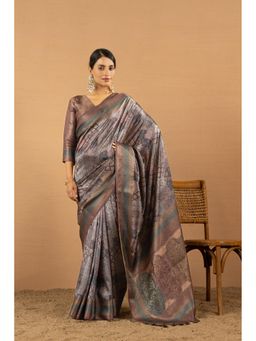 Sedora Couture - Women Jacquard Woven Brown Saree with Unstitched Blouse