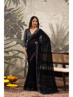 Sedora Couture - Women Embellished Blue Saree with Unstitched Blouse