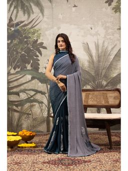 Sedora Couture - Women Crepe Printed Grey Saree with Unstitched Blouse