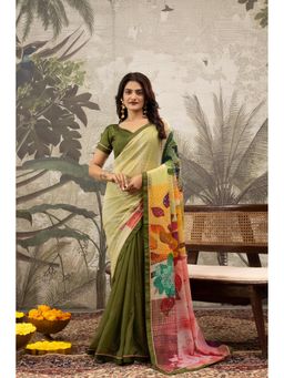 Sedora Couture - Women Georgette Embellished Green Saree with Unstitched Blouse
