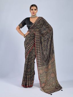 Sedora Couture - Women Chiffon Printed Black Saree with Unstitched Blouse