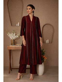 SUTRA CLOTHING - Women Burgundy Embellished Kurta with Pant