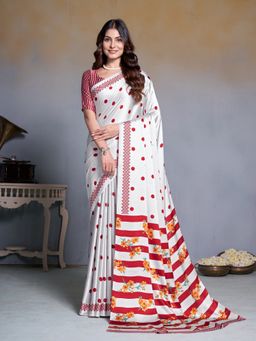 Garden VARELI - Women Crepe Satin Floral Printed Maroon Saree with Unstitched Blouse