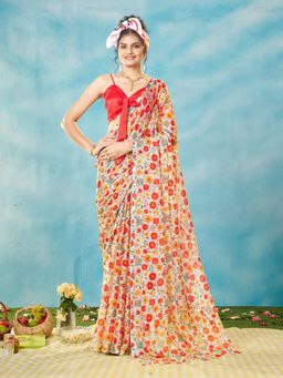 Garden VARELI - Women Chiffon Floral Printed Multi Color Saree with Unstitched Blouse