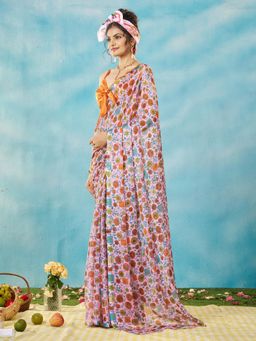 Garden VARELI - Women Chiffon Floral Printed Lavender Saree with Unstitched Blouse