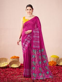 Garden VARELI - Women Catbul Silk Floral Printed Magenta Saree with Unstitched Blouse
