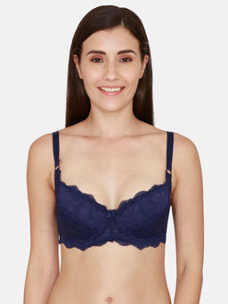 Zivame - Coucou by Zivame Essentials Padded Wired Medium Coverage Lace Bra - Medieval Blue
