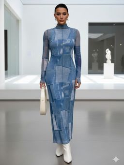 Trenbee - Blue Full Sleeves Maxi Dress