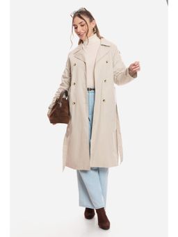 Virgio - Solid Full Sleeves Collar Neck Coat With Belt