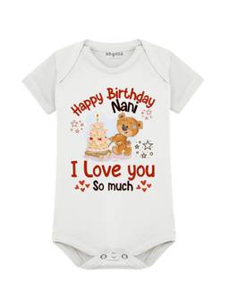 Arvesa - White Happy Birthday Nani Printed Bodysuit