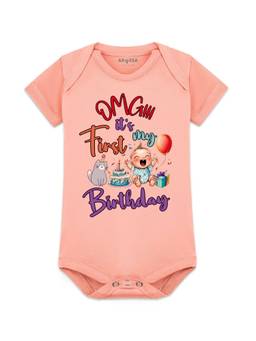 Arvesa - Peach One Year Birthday Printed Bodysuit (9-12 Months)