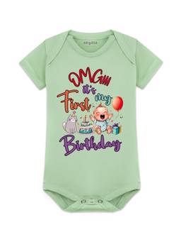 Arvesa - Green One Year Birthday Printed Bodysuit (9-12 Months)