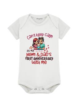 Arvesa - White First Anniversary With Mom And Dad Printed Bodysuit
