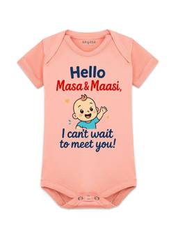Arvesa - Peach Hello Masa & Maasi I Can't Wait To Meet You Printed Bodysuit (0-3 Months)